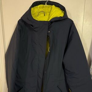 Dark Blue Hooded Jacket with Bright Lining